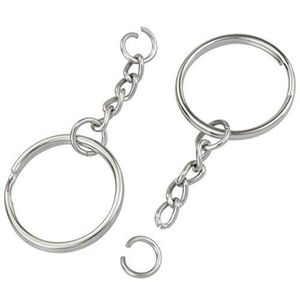 50 teile / los 28mm polierte silberne Farbe Schlüsselring Keychain Split Ring mit kurzen Kettenschlüsselringe Frauen Männer DIY Schlüssel Ketten Zubehör Großhandel