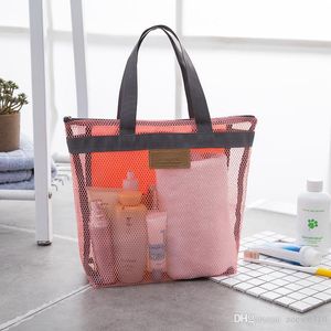 Portable Mesh Transparent Toiletry Handbag Large Capacity Cosmetic Organizer Bags Outdoor Travel Beach Bag Makeup Tote Bag WVT1557 T03