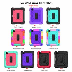 För iPad Air 6 7 8 10.9 10.2 Pro 11 Tab A A6 A7 10.1 8.4 5 T510 T500 T505360 Roterande SLICON HYBRID ShockoProof Case Stand Axelrem