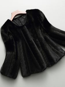 Nerazzurri Winter faux fur jacket women black o neck three quarter fake mink coat short plus size ry fluffy 5xl 201029