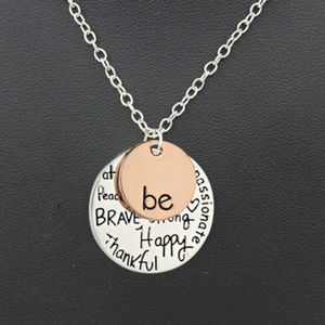 Fashion rose gold plated Pendant Necklaces hand stamped Be Happy Necklace Cute coin Engraved necklace for women girl jewelry J2