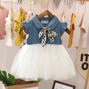Bear Leader Baby Girls Dress New Summer Girl Party Dresses Casual Jean Yarn Princess Dress Sleeveless Bow Tie Children Clothing Y220310