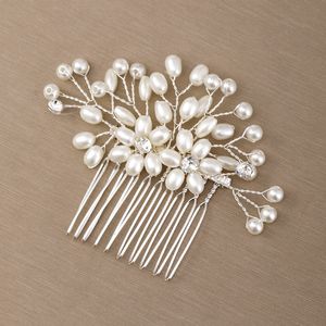 New Wedding Flower Headpieces Accessories Silver Color Pearl Hair Comb Rhinestone Bride Headdress Handmade Bridal hair jewelry