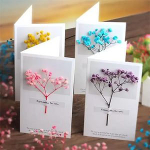 Cartões de saudação de flores Gypsophila flores secas escritas à mão bênção cartão de presente de aniversário convites de casamento DHL WHT0228