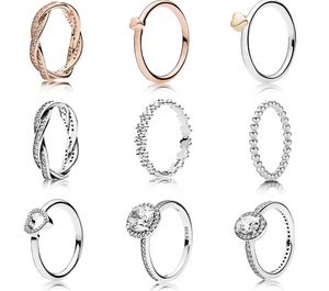 Marca S925 Argento sterling Fit Pandora Anello in oro rosa Classico Perlina Amore Cuore Blu Turchese Crysta Fascino per braccialetto Perline fai da te Charms