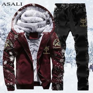 Zimowy Zestaw Męski Fleece Hoodie Pant Gruby Ciepły Dres Sportowy Kapturem Garnitury Garnitury Męskie Wymiary dla Man Dressuit M-4XL 20119