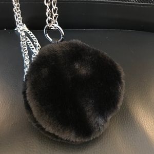 Fashion mini soft round makeup bag classic winter Black fur party bag flannel with chain plush cute cross body case