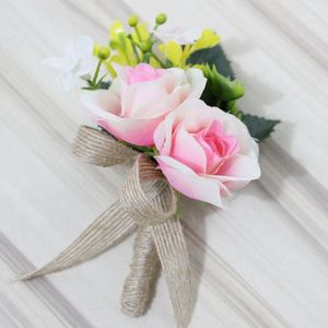 Roze kunstmatige bloem knoopsgaten bruidegom boutonniere beste man bruiloft bloemen boeket accessoires pin party suit decoratie xk011