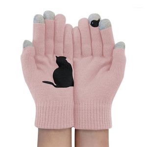 5本の指の手袋を売る女性シンプルな創造的な埋め込まれた子犬の骨かわいい印刷秋と冬の屋外の暖かい羊毛1