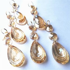6 pcs Champagne Crystal Glass Octagon Beads com gota por anéis de ouro para decoração de casamento bonita, pingentes de árvore de Natal Y201020