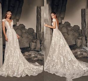 Abiti da sposa Boho Abito da sposa a sirena con maniche ad aletta in pizzo senza schienale Dubai Abito da sposa arabo Vestido De Noiva