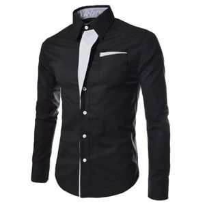 Men's Dress Shirts Men Color Block Stripe Slim Long Sleeve Button Turn Down Collar Shirt Top Casual Work Social Shirt1