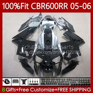 Fairings de OEM para Honda CBR600F5 CBR 600 RR F5 CC 2005 2006 Corpo Preto Prata 72No.184 CBR 600F5 600cc 600rr 05-06 CBR-600 CBR600 RR CBR600RR 05 06 Molde de Injeção