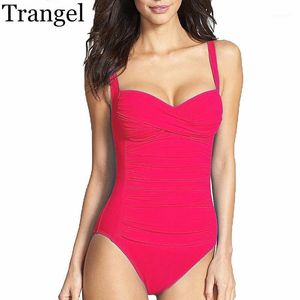 Kvinnors badkläder Trangel One Piece Baddräkt Plus Storlek Kvinnor 2021 Sommar Beachwear Push Up Badkläder Retro Swim Wear Monokini1