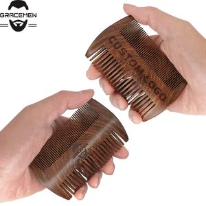 MOQ 100 pcs OEM Customized LOGO Hair Combs Amazon Black Gold Sandalwood Wood Beard Comb Dual Sided Men's Fine & Coarse Teeth