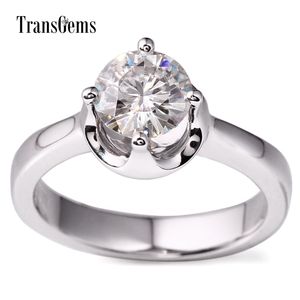 Transgems Klasik Katı 14 K 585 Beyaz Altın 1CT 6.5mm F Renk Moissanite Solitaire Kadınlar Için Nişan Alyans Hediye Y200620