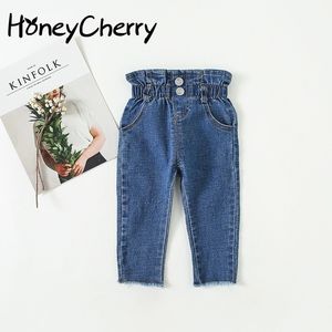 2020 novas meninas jeans de cintura alta crianças calças bebê cor sólida cor cintura calça jeans garotas garotas leggings menina menina roupas leggings lj201019