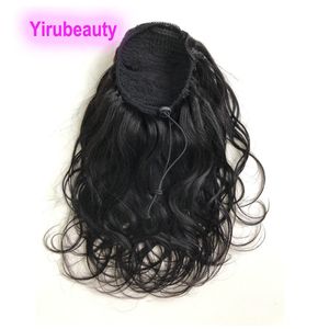 Malezya Brezilyalı Hint Perulu % 100% İnsan Saç At Kuyruğu Saç Uzantıları 8-24 inç Vücut Dalga Ponytails Doğal Siyah 1B