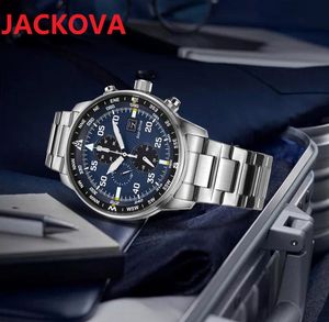 Высококачественные кварцевые батареи мужские часы STOPWatch полная функциональная популярная из нержавеющей стали черный синий циферблат водонепроницаемый бизнес наручные часы настоящие подарки