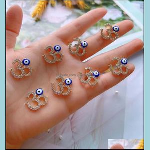Złącza Ustalenia Biżuteria Komponenty Micro CZ Diament Rhinestone Pave Religijne Niebieski Emalia Emel Eye Connector do Naszyjnik DIY Dokonywaniem D