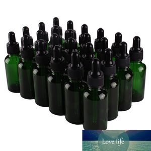 24 pcs 30ml 1oz garrafa de gotinha de vidro verde vazio com pipppte para óleos essenciais aromaterapia líquido