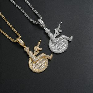 Wheelchair Machine Gun Necklace Pendant Iced Out Zircon with Rope Chain Tennis Chain for Men Women