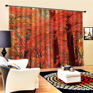 Linda foto moda personalizada cortina de floresta vermelho 3d cortinas para sala de estar quarto