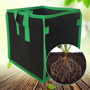 Planterare krukor Dubbelhandtag Svart Utomhus Garden Tillbehör Square Non-Woven Plant Grow Bag Portable Container