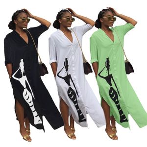 Casual Dresses Summer Autumn Women Dress Sexy Party Vestidos Plus Size Long Sleeve Africa Print Maxi Shirt