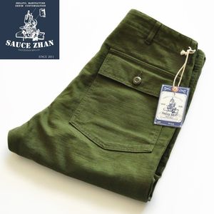 Salezhan OG107 Utility Fasigue Wojskowe Vintage Classic Olive Sateen Proste Mężczyźni Capris Baker Spodnie 201027