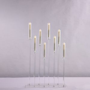 Нет свечи, включая) Высокие 8 головок Candelabra Crystal Candelabrum Свадебные центры Акриловый прозрачный держатель свечи SENYU495