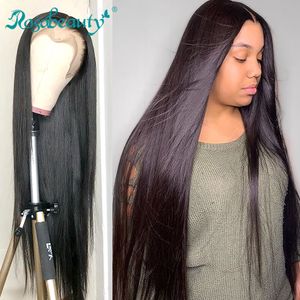 Wholesale 28 inch frontal wig resale online - Brazilian Straight Glueless Lace Front Human Hair Wigs Pre Plucked For Black Women Inch Full Frontal Wig