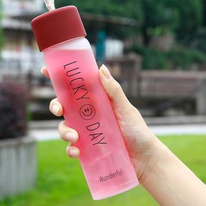 Creative trend frosted glass bottle portable cute smiley cup portable customizable logo gift cups male and female students fresh calix