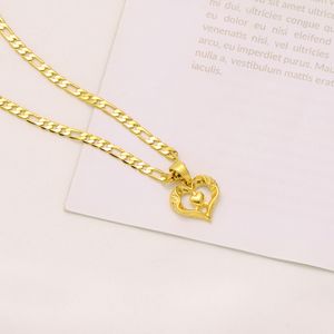 Женский центр сердца кулон 22K сплошной золотой финиш итальянской фигурной ссылки цепи ожерелье размером 24 
