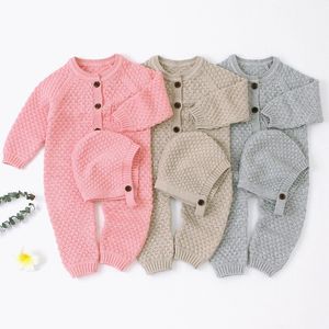 Baby Rompers Long Sleeve Newborn Boys Jumpsuits Outfits Autumn Cable Knit Infant Girls Overalls Winter Warm Children Wear 201028