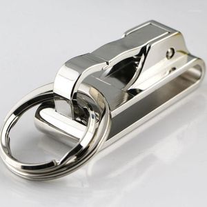 Keychains 1pcs Spring Buckle Clip On Belt Double Loops Silver Keychain Key Chain Ring Keyfob Wholesale Dropship1