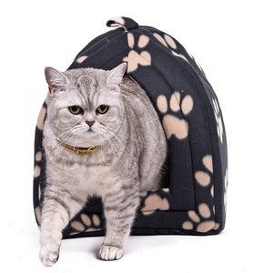 Wholesale Price Cat House and Pet Beds 5 Colors Beige and Red Purple, Khaki, Black with Paw Stripe, White with Paw Stripe LJ201028