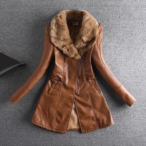 Autumn e inverno fêmeas fêmeas femininas roupas novas colarinho de pele fino Pu Long Jacket Long Women 201030