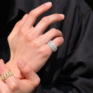 Zirkon elmas yüzük altın bling bling hip hop buzlu parmak yüzüğü Küba bağlantı zinciri 11mm abartılı bant yüzüğü kadınlar erkekler vintage mücevher