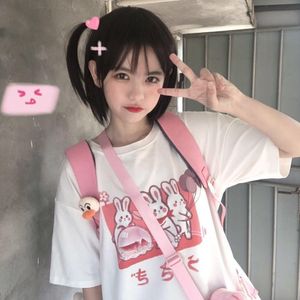 Ulzzang Kaninchen Nette Womens T-shirt Cartoon Süße Mädchen Japan Streetwear Harajuku Sommer Rosa Y2k Kawaii Casual Tops Vintage Lose Frauen