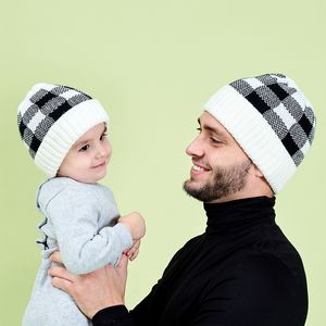 Parent-child Beanie 8 Colors Winter Warm Adult Kids Knitted Caps Outdoor Sports Beanies Plaid Wool Hats CYZ2860