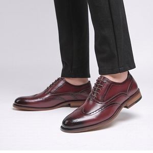 Высокое качество мужчины натуральные кожаные ботинки Броги обувь круглые носки формальные Oxfords бизнес офис свадебный жених1