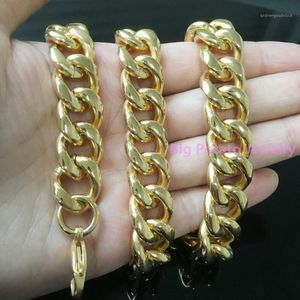 Chains 7-11inch Custom Size Gold Cuban Link Chain 316L Stainless Steel Bracelet Handsome Men's Gift Jewelry 13mm Width1