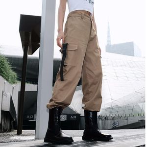 Frauen Hosen Capris Frühling Herbst Hip Hop Frauen Schwarz Khaki Lose Fit Latzhose Casual Stil Schließen Fuß Paare Hosen INS Gleiche Par