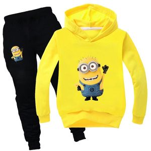 Divertente cartone animato Carino Minion Vestiti invernali per bambini Stampa Kawaii Toddler Ragazzi Ragazza Autunno Abbigliamento Imposta Abbigliamento giallo per bambini 201127