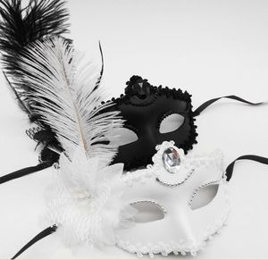 Wenecja Dorosły Masquerade Princess Party Maski Kobiece Pół Twarz Sexy Flower Side Flower Strusi Feather Maska Urodziny Otwarcia Ceremonia
