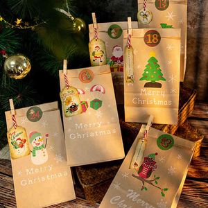 24 шт. / Установить рождественские бумажные пакеты DIY подарочная упаковочная сумка Xmas Party Hood Candy Bags с наклейкой Advent Calendar H1231