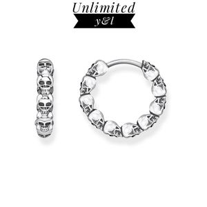 Charm Skull Creole Hinged Hoop Earrings 925 Sterling Silver Style Skeleton Round Fashion Jewelry Women Men 2021