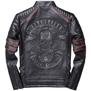 Harley Motorcykel Rider Jacket Mens Leather Jacket Människans äkta Cowhide Broderi Skull Leather Jacket Slim 2020