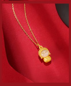 Lächelndes Gesicht Gold Anhänger Jade Anhänger Schutz Leben Buddha Titan Stahl Halskette Weibliche Accessoires Stehen Schlüsselbein Kette